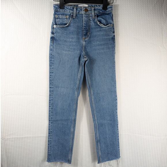 Zara Womens Size 00 High Rise Straight Leg Raw Hem Jeans Blue Join Life Denim - Picture 1 of 5